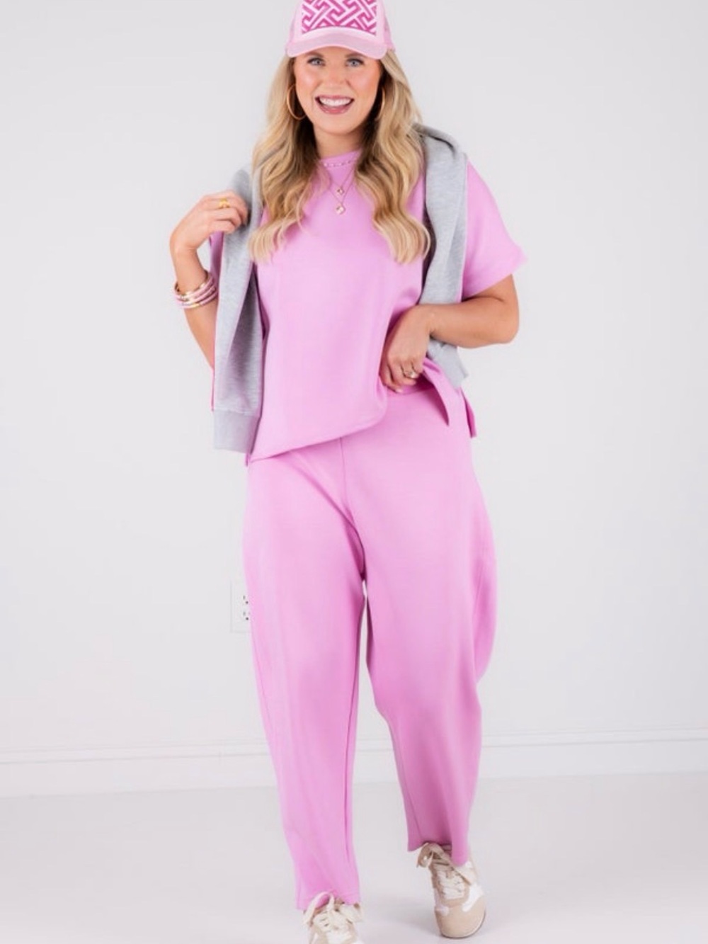 Women's Pink Cropped Wide-Leg Pants — Casual Relaxed Fit